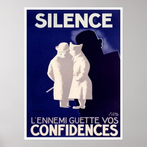 Silence Lennemi Guette Vos Confidences French War Poster