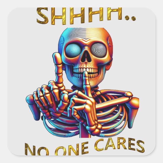 Silence Speaks Volumes Colorful Skeletal Figure Square Sticker (Front)