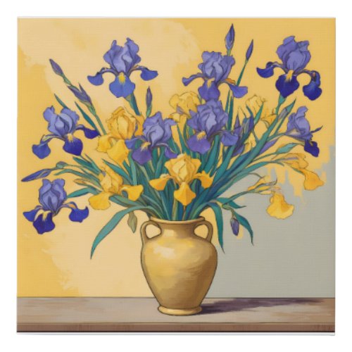 Silence with Yellow and Blue Irissen in a Golden Faux Canvas Print