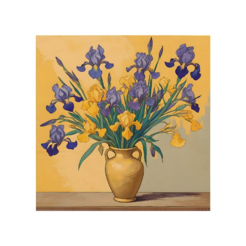 Silence with Yellow and Blue Irissen in a Golden Wood Wall Art