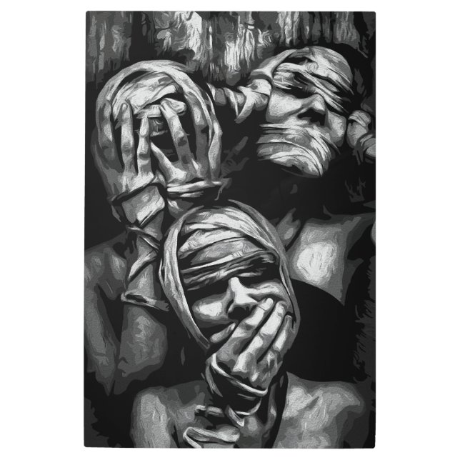 Silenced Shadows: Abstract Faces Metal Print (Front)