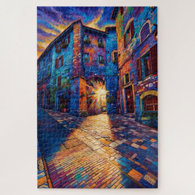 Silent Alley Colorful Assisi Art Jigsaw Puzzle (Vertical)