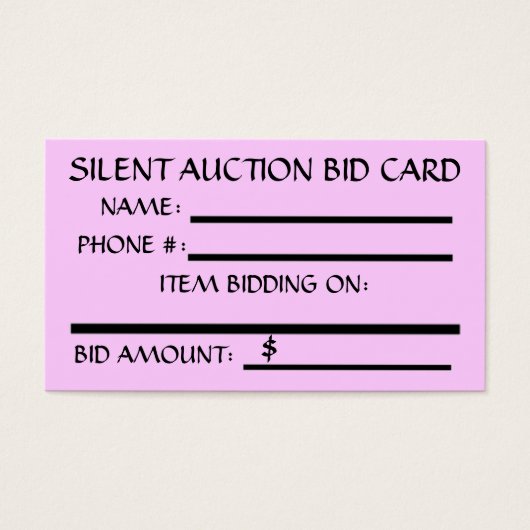 Silent Auction Bid Card (Front)