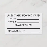 større Konkurrere Gå forud Silent Auction Bid Card (White) | Zazzle