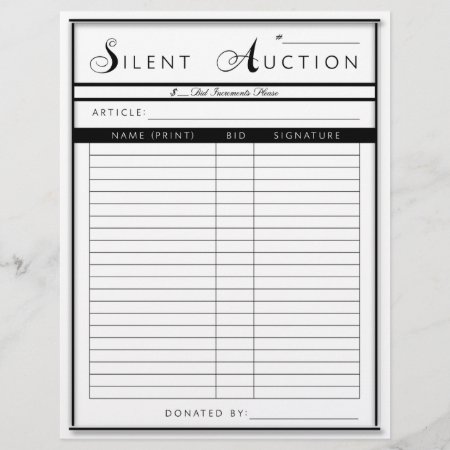 Silent Auction Form - Letter Sized Paper