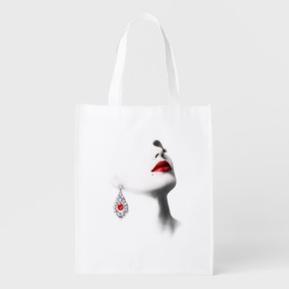 Silent Beauty – Monochrome Charcoal Art with Red Grocery Bag