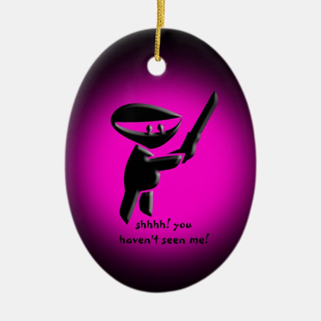Silent black ninja assassin, armed and dangerous ceramic ornament (Front)