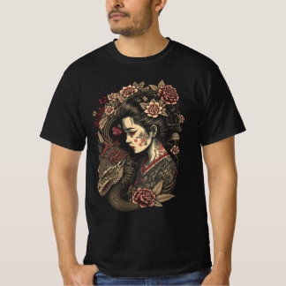 Silent Bloom – Geisha & Dragon in Harmony T-Shirt