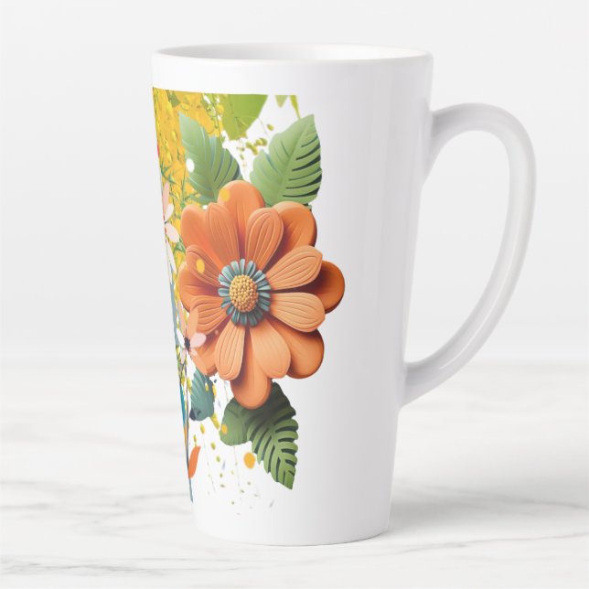Silent Bloom Sculpted Petals Floral Reverie Ember  Latte Mug (Right)