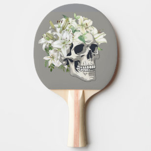 Silent Bloom: Skull & White Lilies Ping Pong Paddle