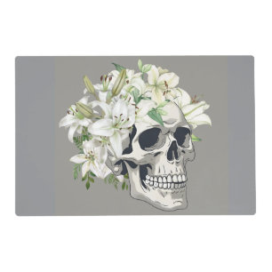 Silent Bloom: Skull & White Lilies Placemat