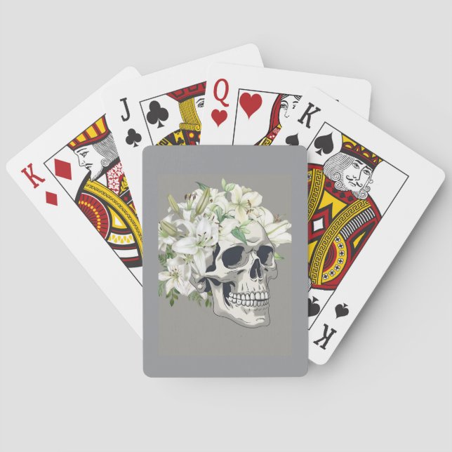 Silent Bloom: Skull & White Lilies Poker Cards (Back)