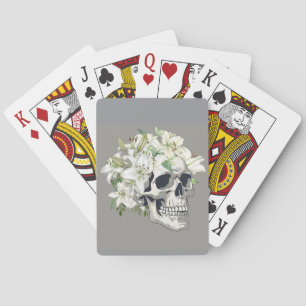 Silent Bloom: Skull & White Lilies Poker Cards