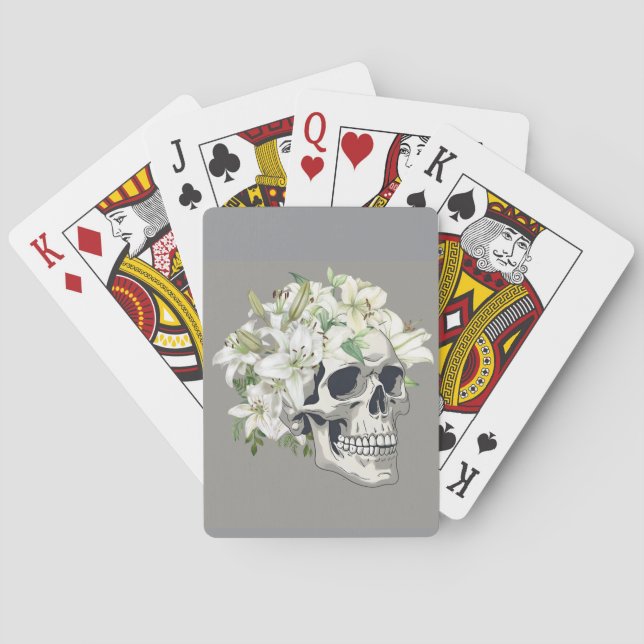 Silent Bloom: Skull & White Lilies Poker Cards (Back)