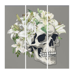 Silent Bloom: Skull & White Lilies Triptych