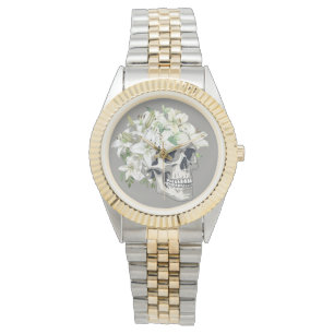 Silent Bloom: Skull & White Lilies Watch