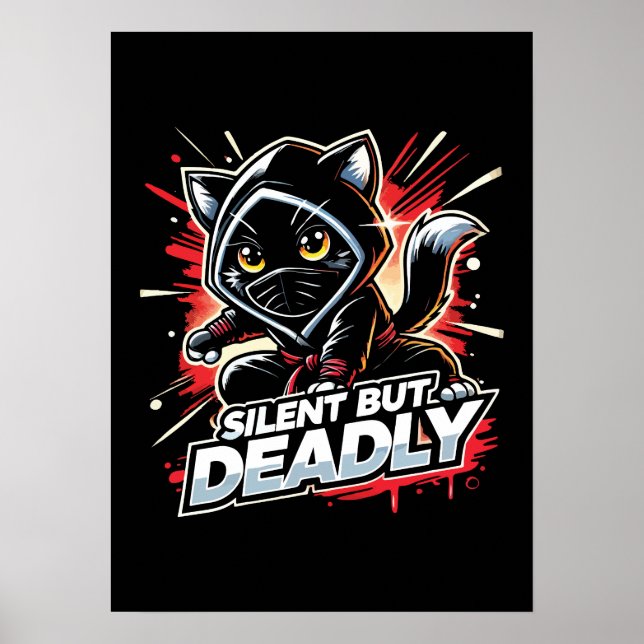 Silent But Deadly - Cute Funny Ninja Cat Poster (Front)