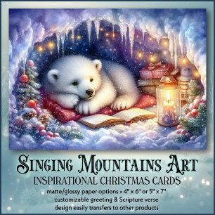 Silent Christmas Night Cute Bear & Book Christian Holiday Card
