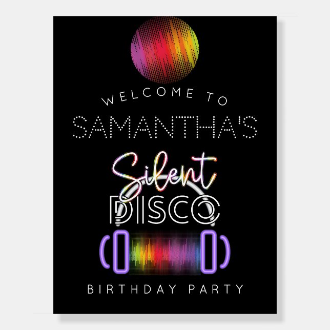 Silent Disco Neon Adult Birthday Party Welcome Foam Board (Front)