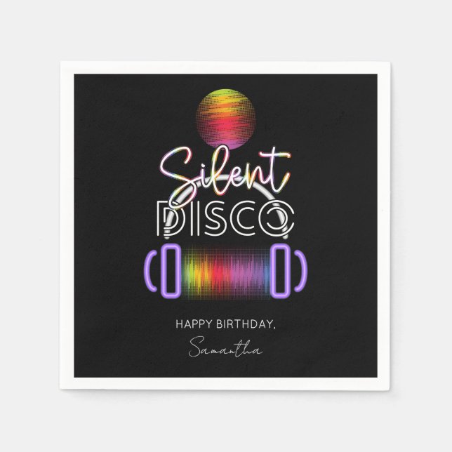 Silent Disco Neon Headphones Adult Birthday Party Napkins (Front)