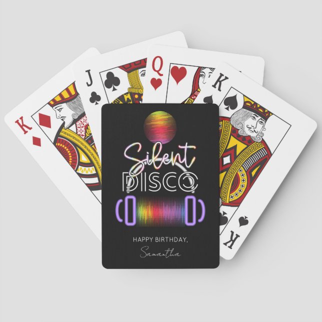 Silent Disco Neon Headphones Adult Birthday Party Poker Cards (Back)