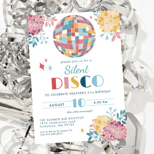 Silent Disco Party 70s Theme Birthday Invitation