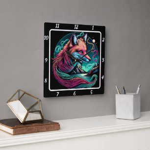 Silent Fox Above the Peaks Square Wall Clock