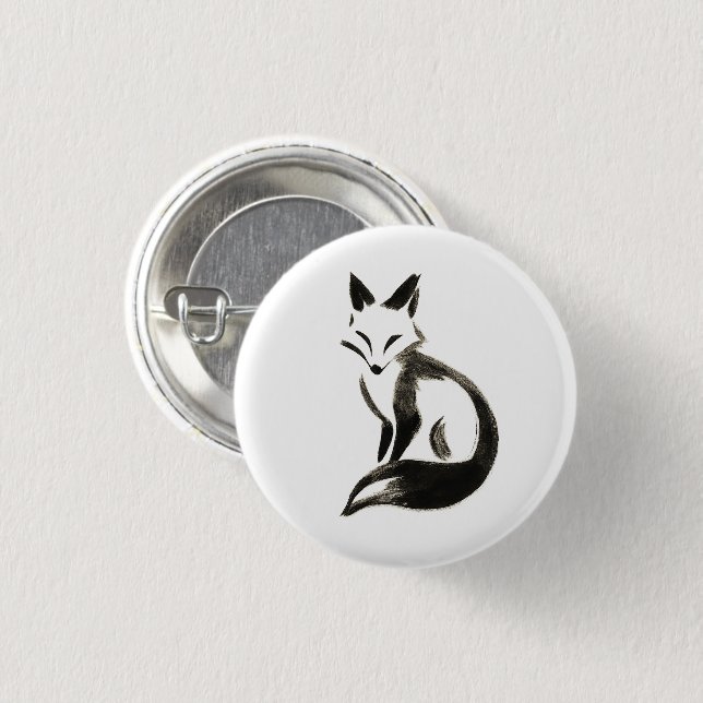 Silent Fox – Minimalist Ink Brush Design on  Button (Front & Back)