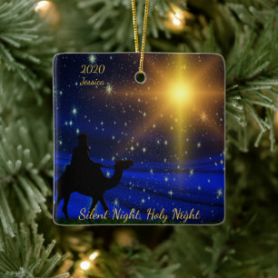Silent Holy Night Personalized Name Year Christmas Ceramic Ornament
