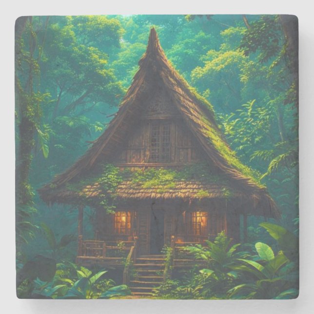 Silent House in the Tropical Forest Stone Coaster (Front)