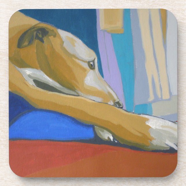 'Silent Longing' - Yellow lurcher Coaster (Front)