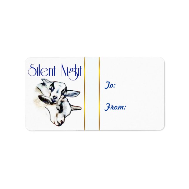 Silent Night Baby Goats Christmas Gift Tag Sticker (Front)