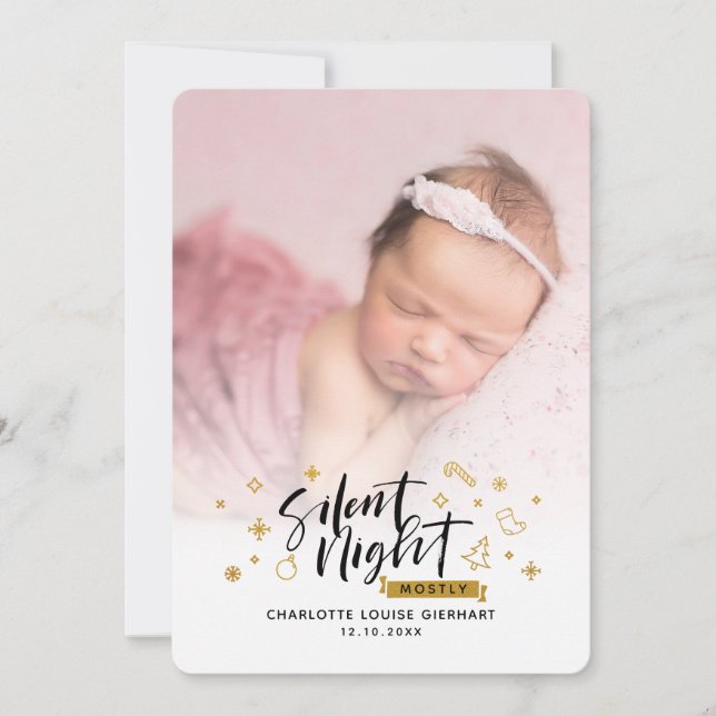 Silent Night Baby Photos Christmas Birth Announcement (Front)