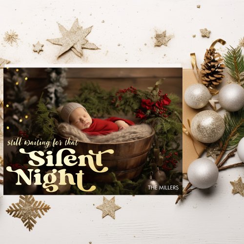 Silent Night Babys First Christmas Minimal Retro Foil Holiday Card