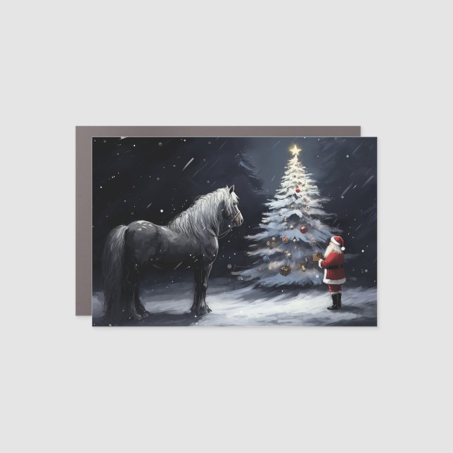 Silent Night - Beautiful Horse and Santa Christmas Car Magnet (Front)