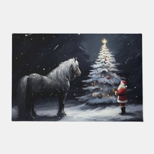 Silent Night _ Beautiful Horse and Santa Christmas Doormat