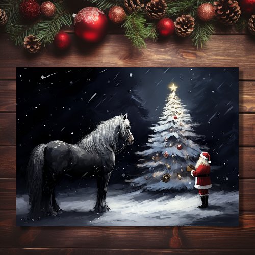 Silent Night _ Beautiful Horse and Santa Christmas Holiday Card