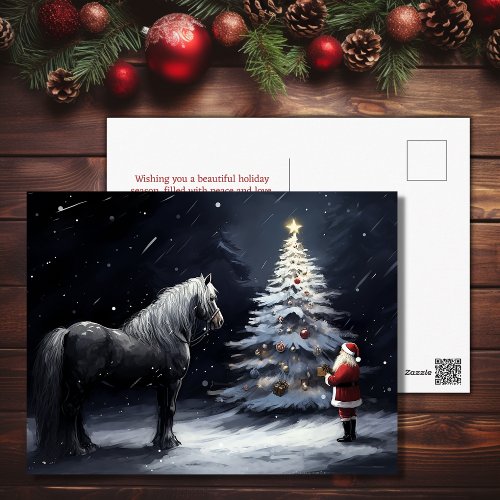 Silent Night _ Beautiful Horse and Santa Christmas Holiday Postcard