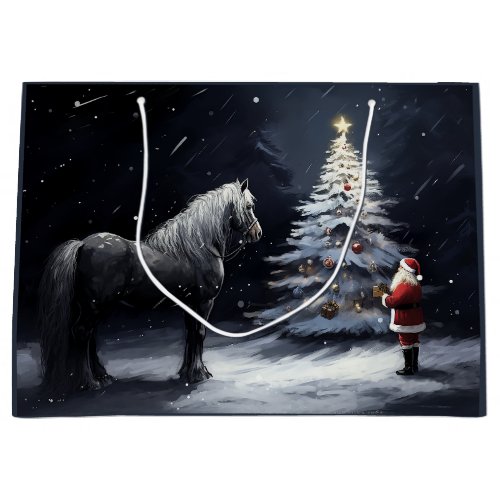Silent Night _ Beautiful Horse and Santa Christmas Large Gift Bag