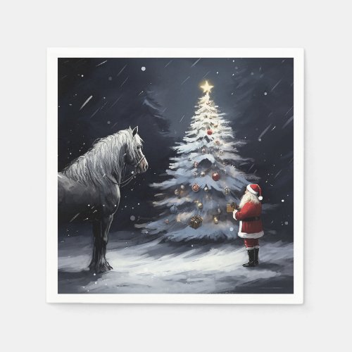Silent Night _ Beautiful Horse and Santa Christmas Napkins
