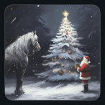 Silent Night - Beautiful Horse and Santa Christmas Square Sticker<br><div class="desc">Silent Night - Beautiful Horse and Santa Christmas Square Stickers</div>