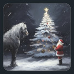Silent Night - Beautiful Horse and Santa Christmas Square Sticker<br><div class="desc">Silent Night - Beautiful Horse and Santa Christmas Square Stickers</div>