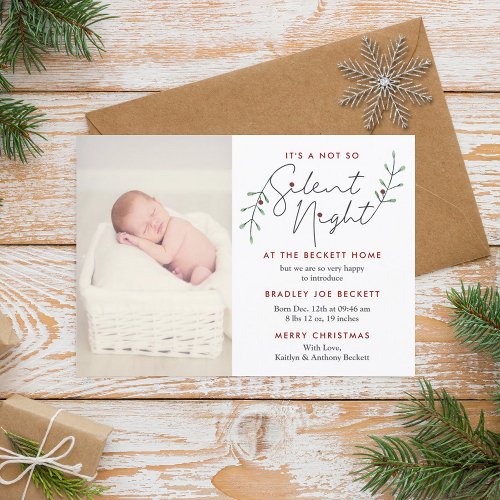 Silent Night Birth Announcement Holiday Card