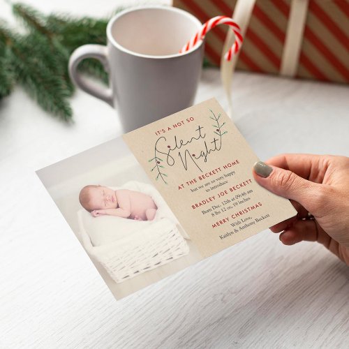 Silent Night Birth Announcement Holiday Card