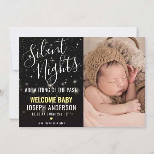 Silent Night Birth Announcement Newborn Photo Card