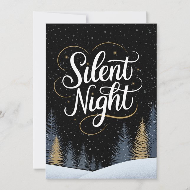 Silent Night Black and Gold Non-Denominational  Holiday Card (Front)