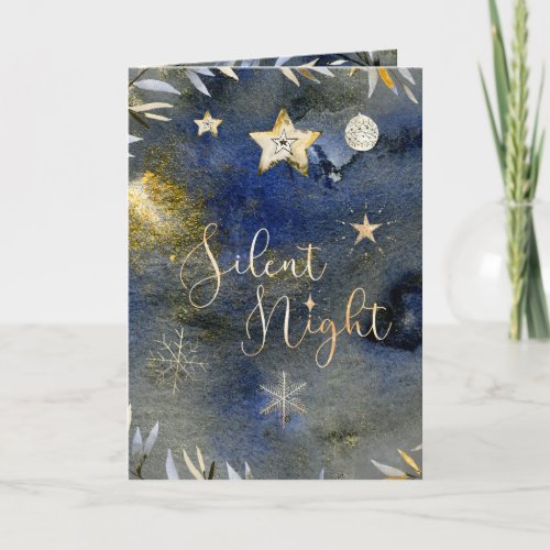 Silent Night Blue Gold Festive Holiday Watercolor