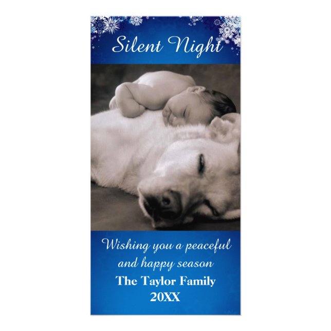 Silent Night Blue Snow Photo Card (Front)