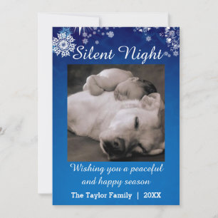 Silent Night Blue Snow Photo Christmas Card