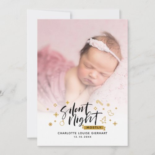 Silent Night Christmas Baby Photos Birth Holiday Card